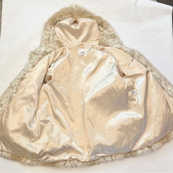 Vintage Snow Leopard Arctic Lynx Faux Fur Winter White Cream Hood Teddy Coat XL - Picture 8 of 11